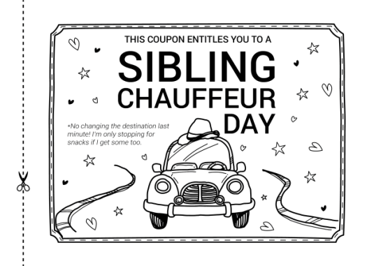 Hand-drawn storified coupon page with a sketched car illustration