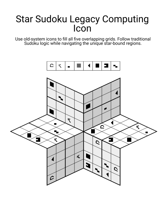 Star Sudoku page with a six-pointed grid filled with legacy-computing symbols